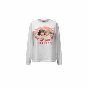 Fiorucci Women’s White Long Sleeve Tee with Angel Print/ Size S/ Size M